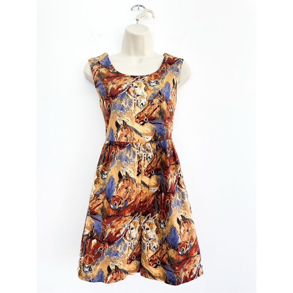 Homemade Equestrian All Over Horse Motif Multi Printed High Waisted Sleeveless S
